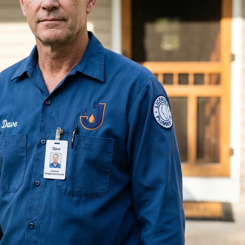 Licensed plumber showing ID badge in Jamesport, NY